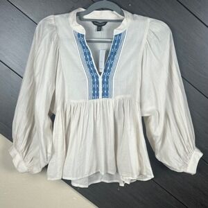 Banana Republic Women Peasant Blouse Embroidered XXS Cream Boho NWT